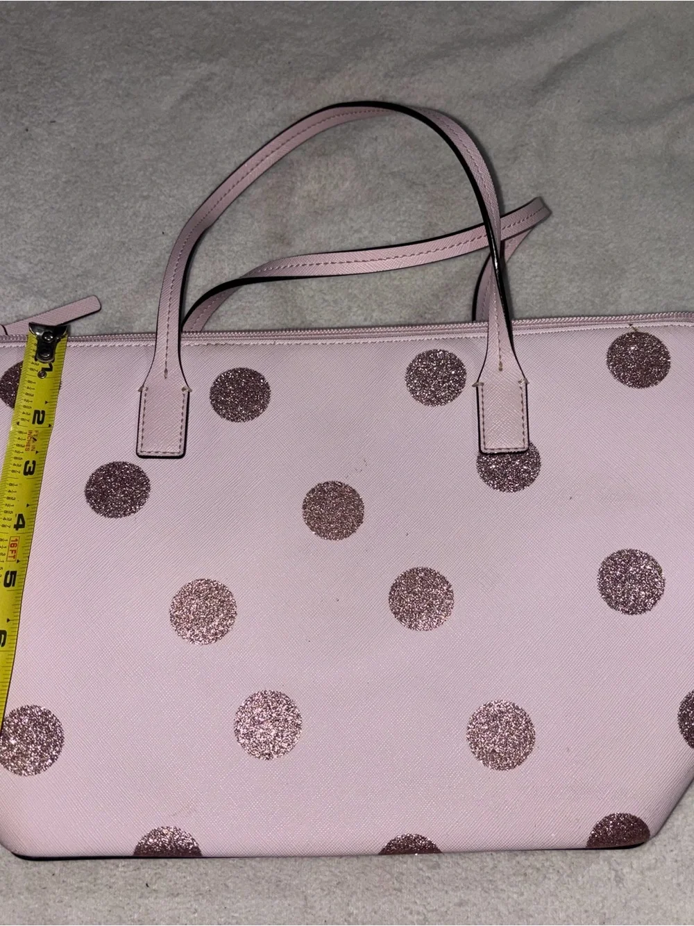 kate spade Pink Tote with Rose Gold Glitter Polka Dots and Matching Wallet